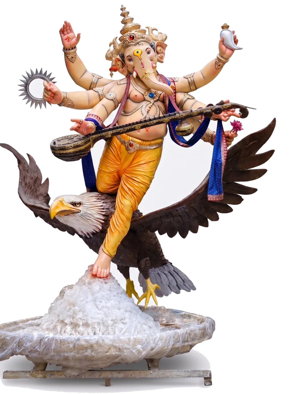 Khetwadicha Morya 2026: a 28 ft Ganesha balancing on one foot on Garuda, veena in hand